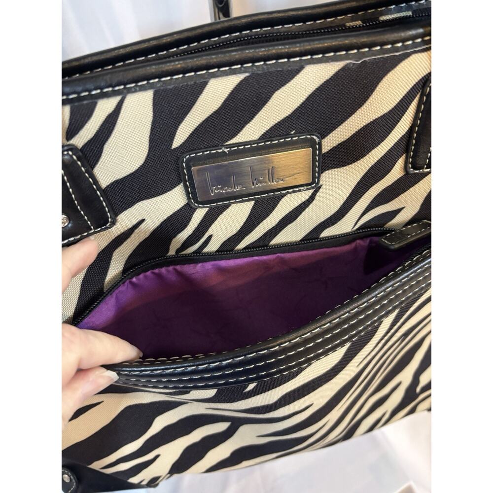 Nicole Miller Zebra Print Tote Bag Large Canvas‎ Work Travel Purse Black Cream - Picture 3 of 8